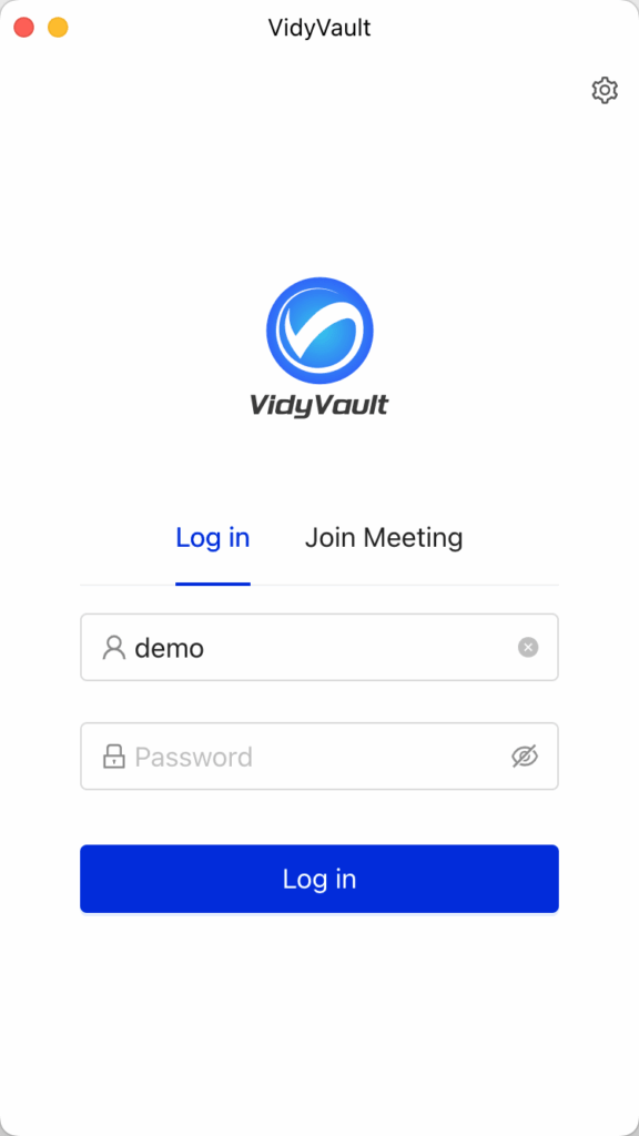 VidyVault login on PC client