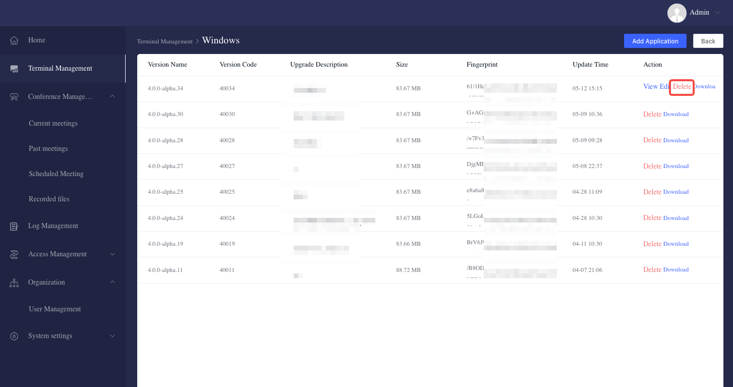 VidyVault version rollback interface with selection options