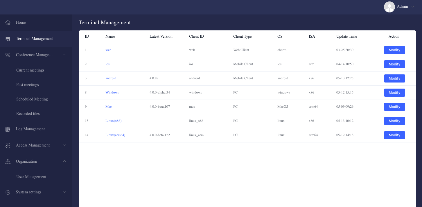 VidyVault client version list across multiple platforms