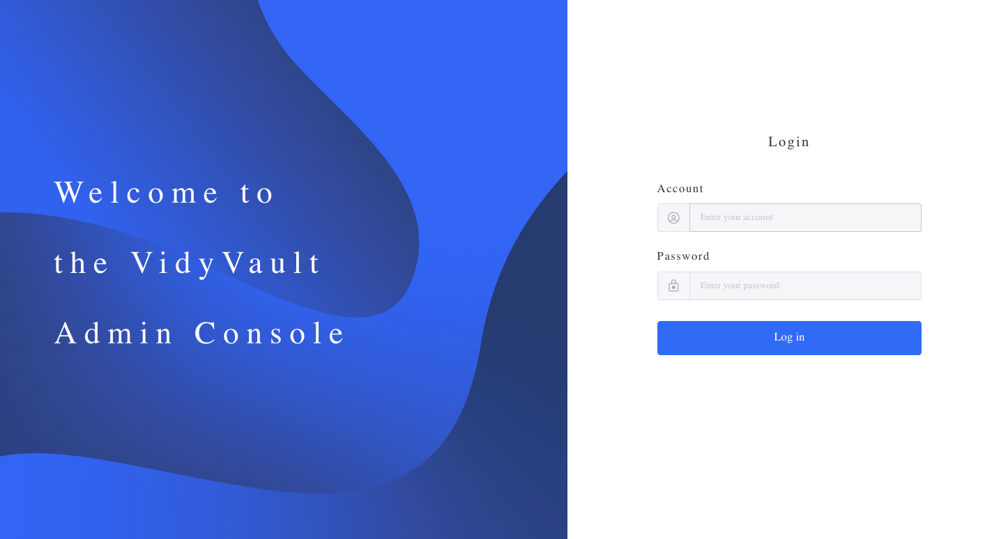 VidyVault admin login screen with credentials field