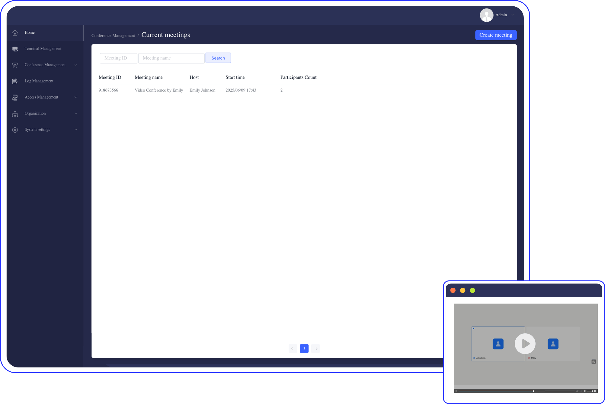 VidyVault admin dashboard showing real-time metrics
